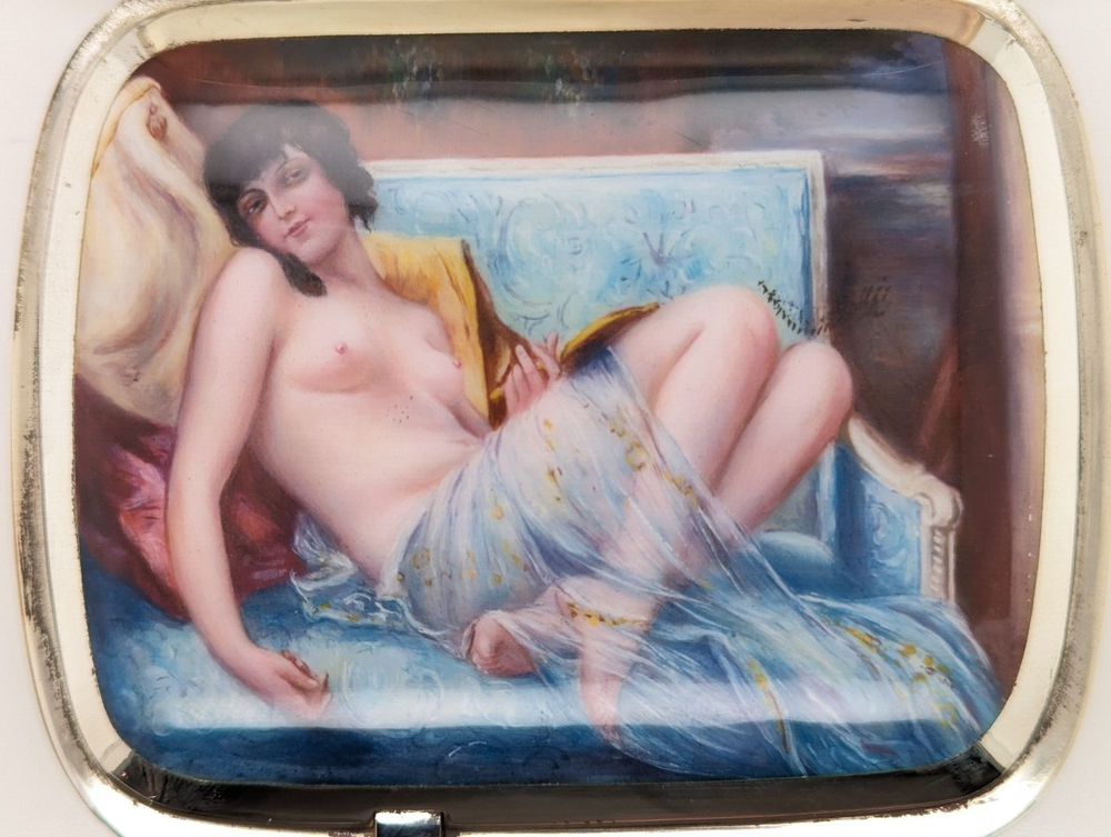 Silver Cigarette Case with Concealed Erotic Enamelled Scene