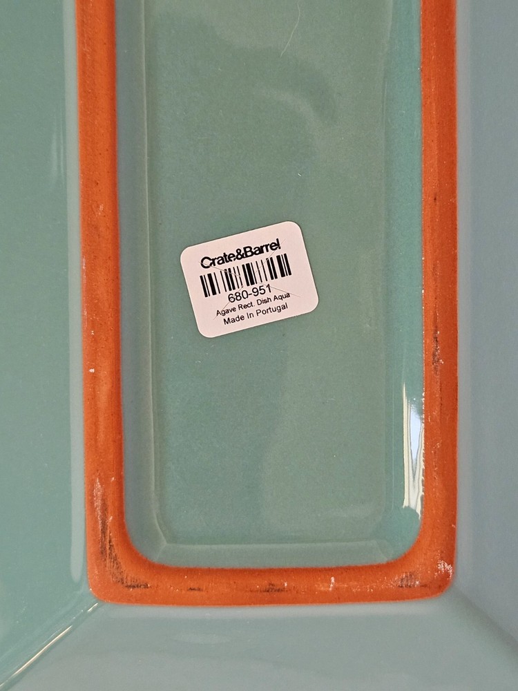Crate & Barrel Agave 18.5" Aqua Rectangular Serving Tray + 2 5" Condiment Bowls
