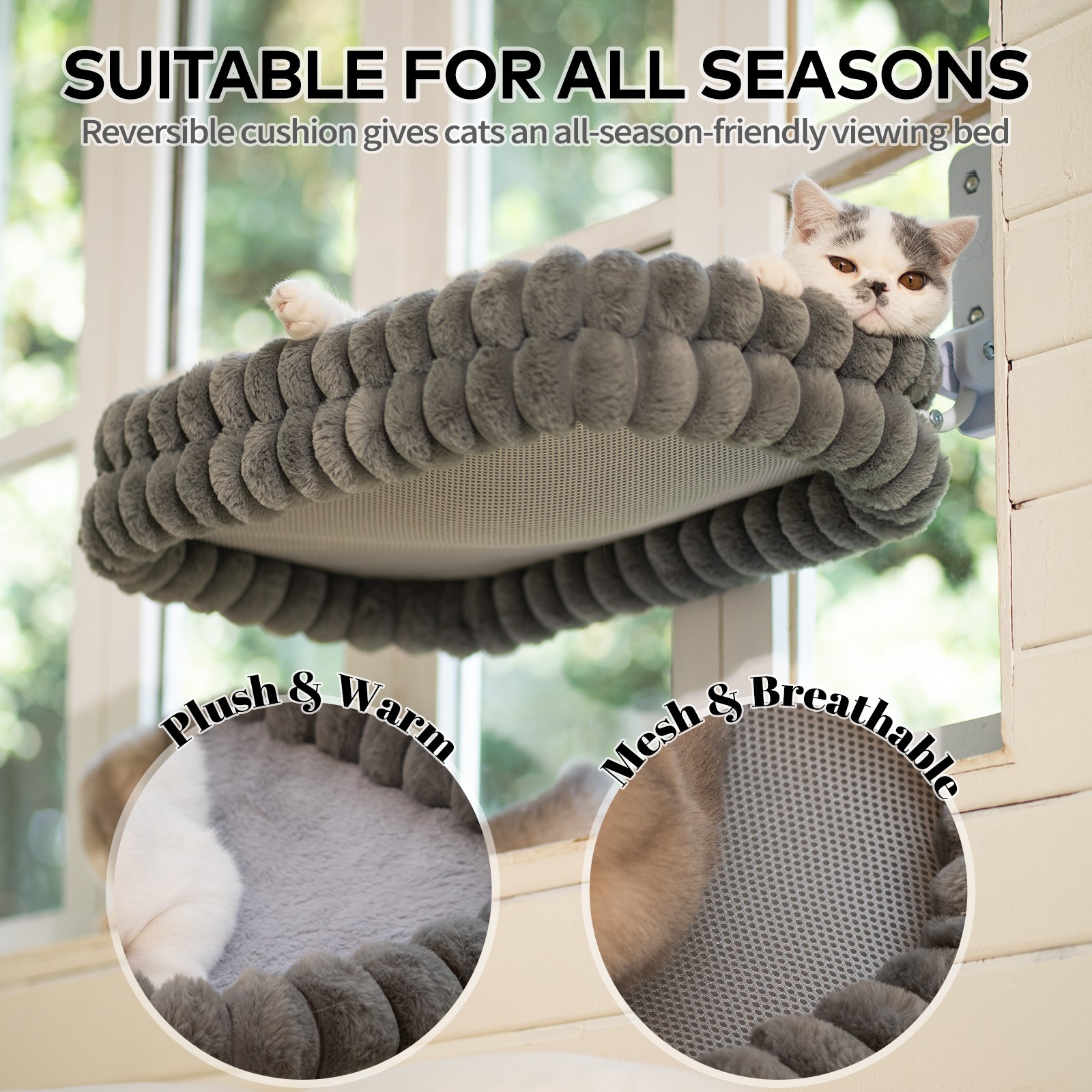 Cat Window Perch, 23*15in Double-Layer Foldable Pet Hammock(Medium,Gray)