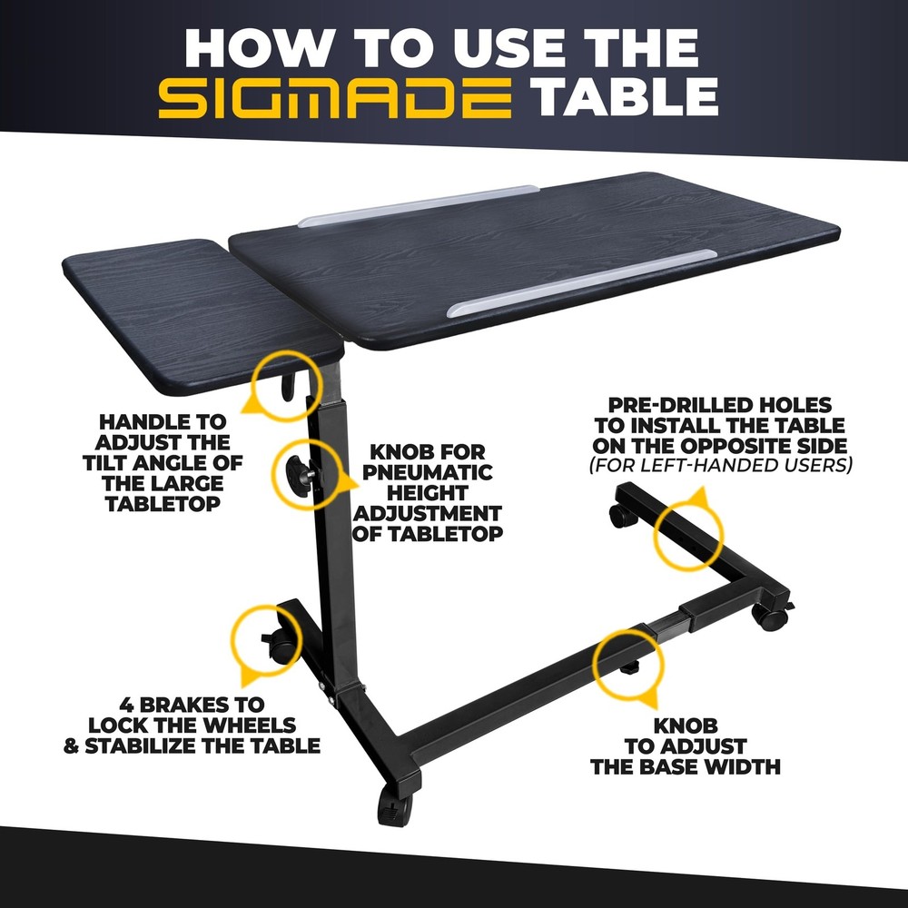 Recliner Table, Over the Bed Table with Wheels, Adjustable Width & Height, wi...