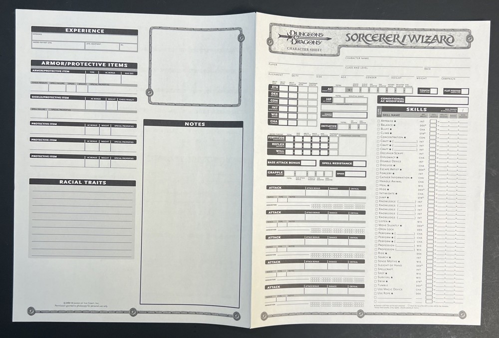 2004 Dungeons And Dragons Folder And Character Sheets. Folder Has Some Flaws
