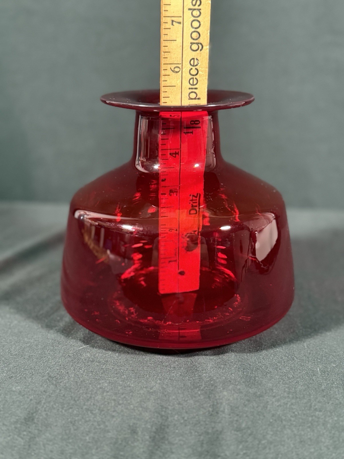 Rainbow-Viking Glass Co. Ruby Red Hand Blown Decanter No Stopper Vintage 60s MCM
