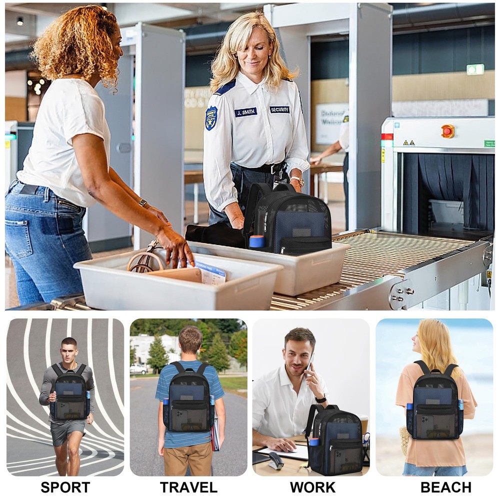 Heavy Mesh Backpack with Rain Cover,See Through Mesh Backpack for School,Beac...