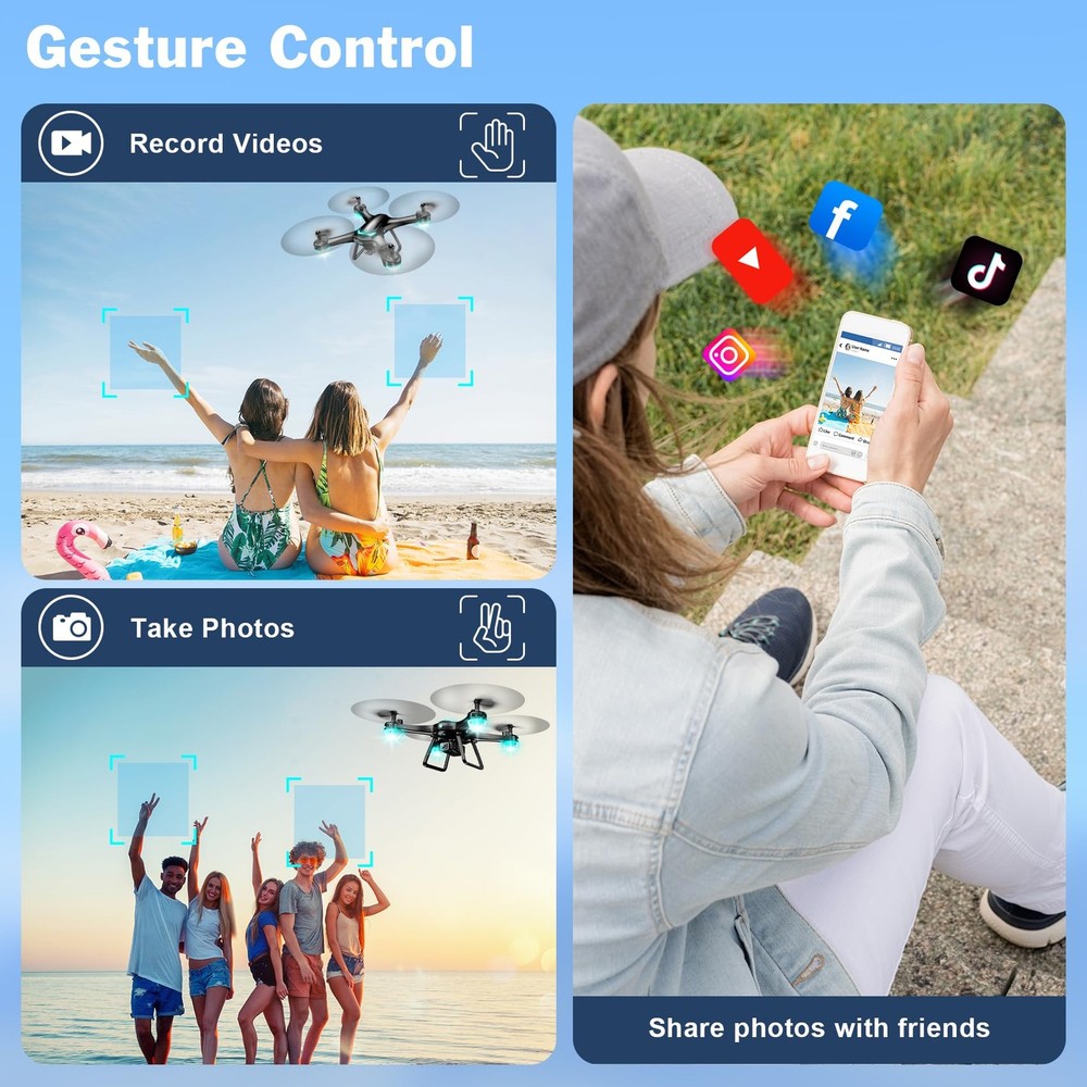 Drone with 1080P Camera for Beginners, Remote Control Quadcopter with Gesture...