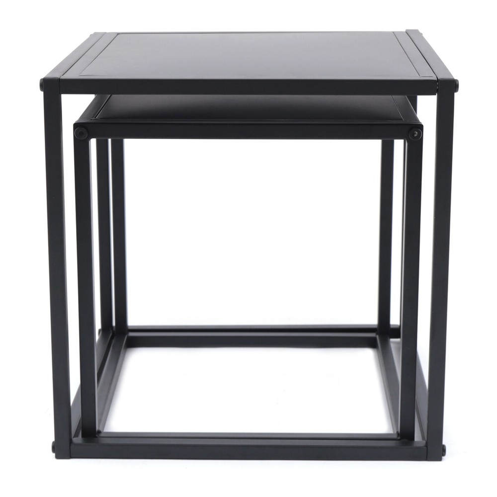 2x Square Coffee Table End Table Modern Metal Side Table Matt Black Home Office