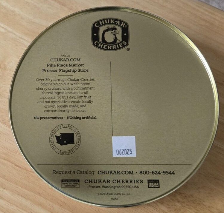 Chukar Cherries Round Empty Tin Decor