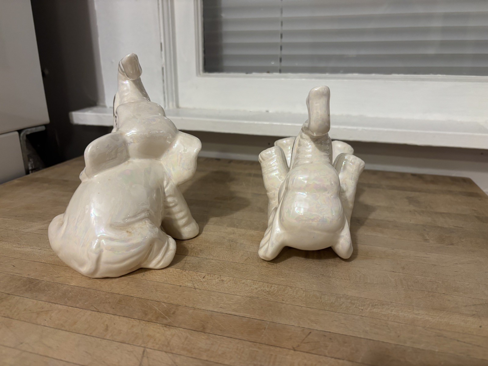 Vtg Lustreware Elephant Figurine 1950's Trunk Up LusterWare Gray & Pink MCM set