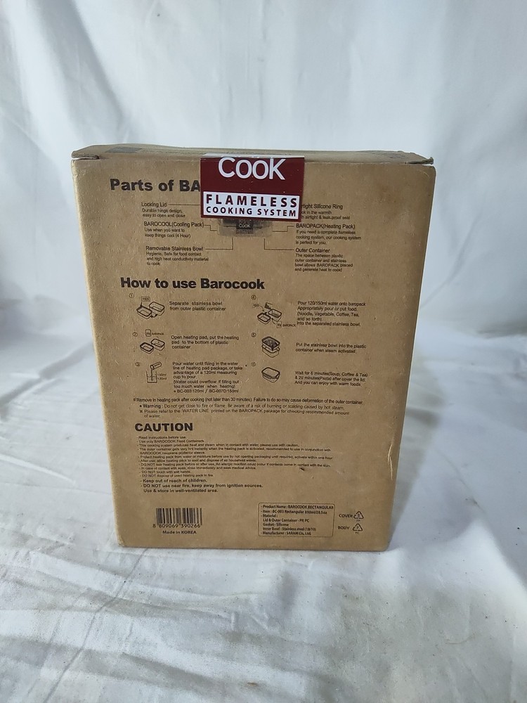 Barocook BC-003 Rectangular Flameless Cookware System 28.5 Oz Camping
