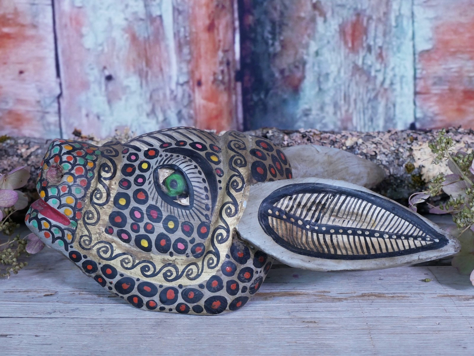 Donkey Mule Wood Mask Handmade Guerrero Mexican Folk Art Distressed to Look Old