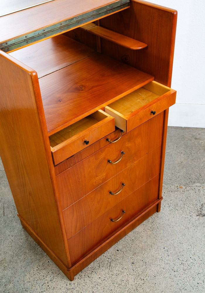 Mid Century Danish Modern Desk Vanity Office Wood 5 Drawers Denmark Mirror Mcm