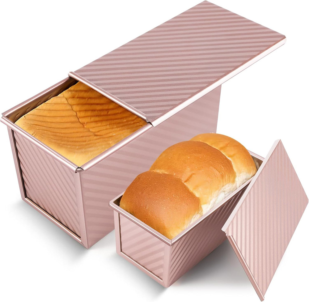 2 Pack Pullman Loaf Pans with Lid – Non-Stick Carbon Steel Bread Baking Pans