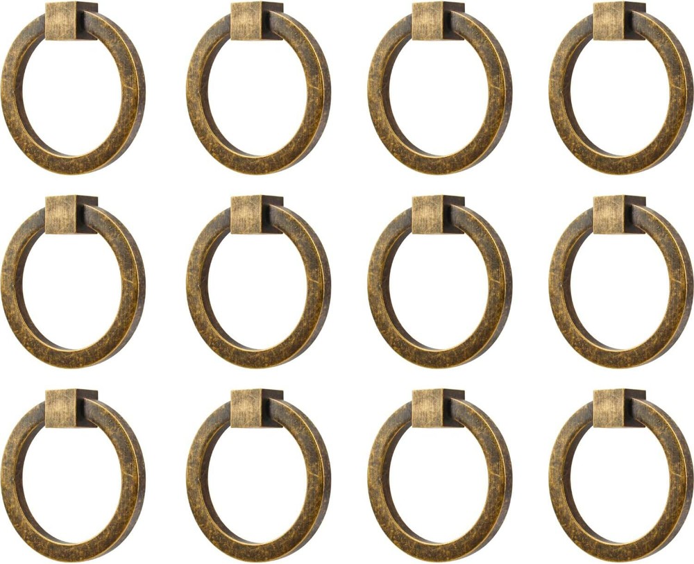 12Pcs 2.0" X 1-7/8" Solid Brass Antique Brass Pulls for Dresser Drawer Ring Pull