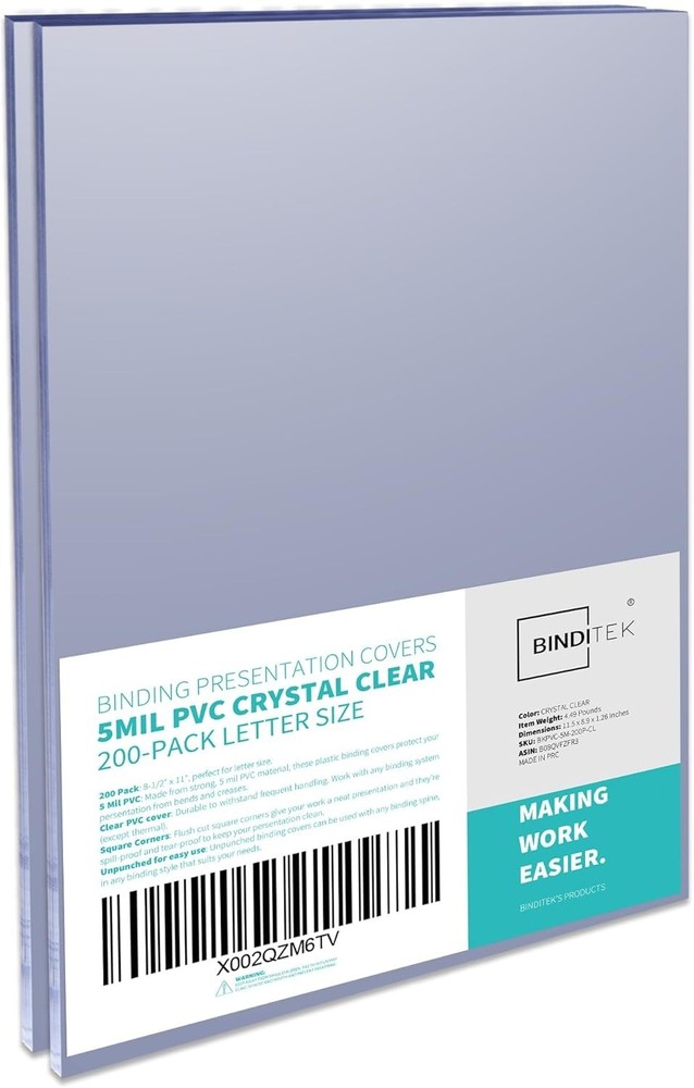 200 Pack Clear Binding Covers - Letter Size, Square Corners