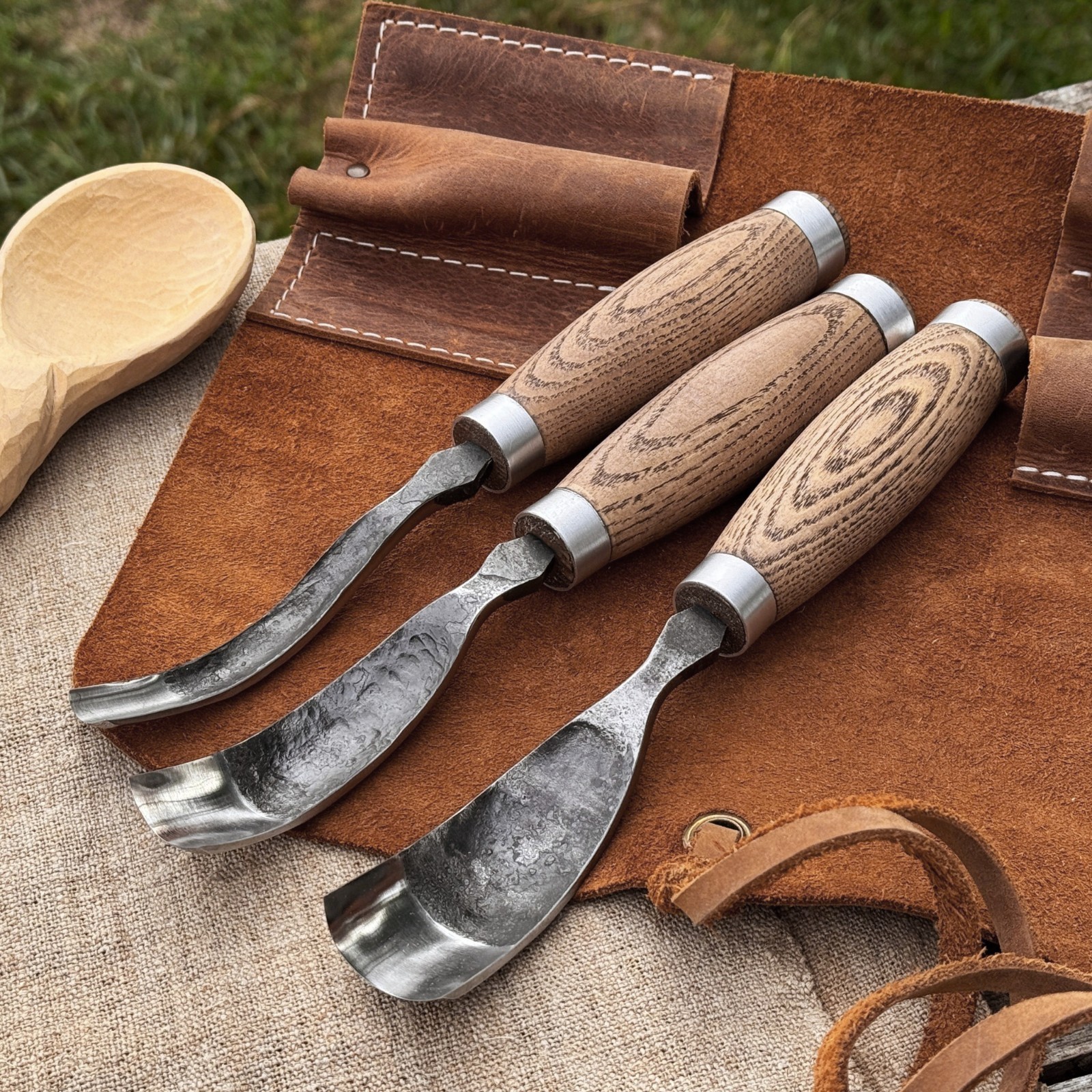 3 Piece Spoon Bent Gouge Set 52100 Carbon Steel Wood Carving Tools