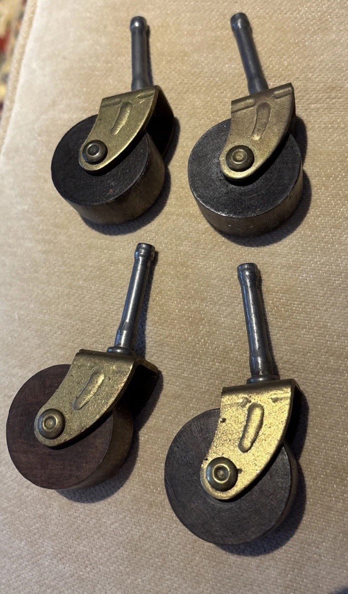 Vtg. Lot 4 Wooden 1.5 Inch Caster Wheels Cabinet Dresser Table Chair