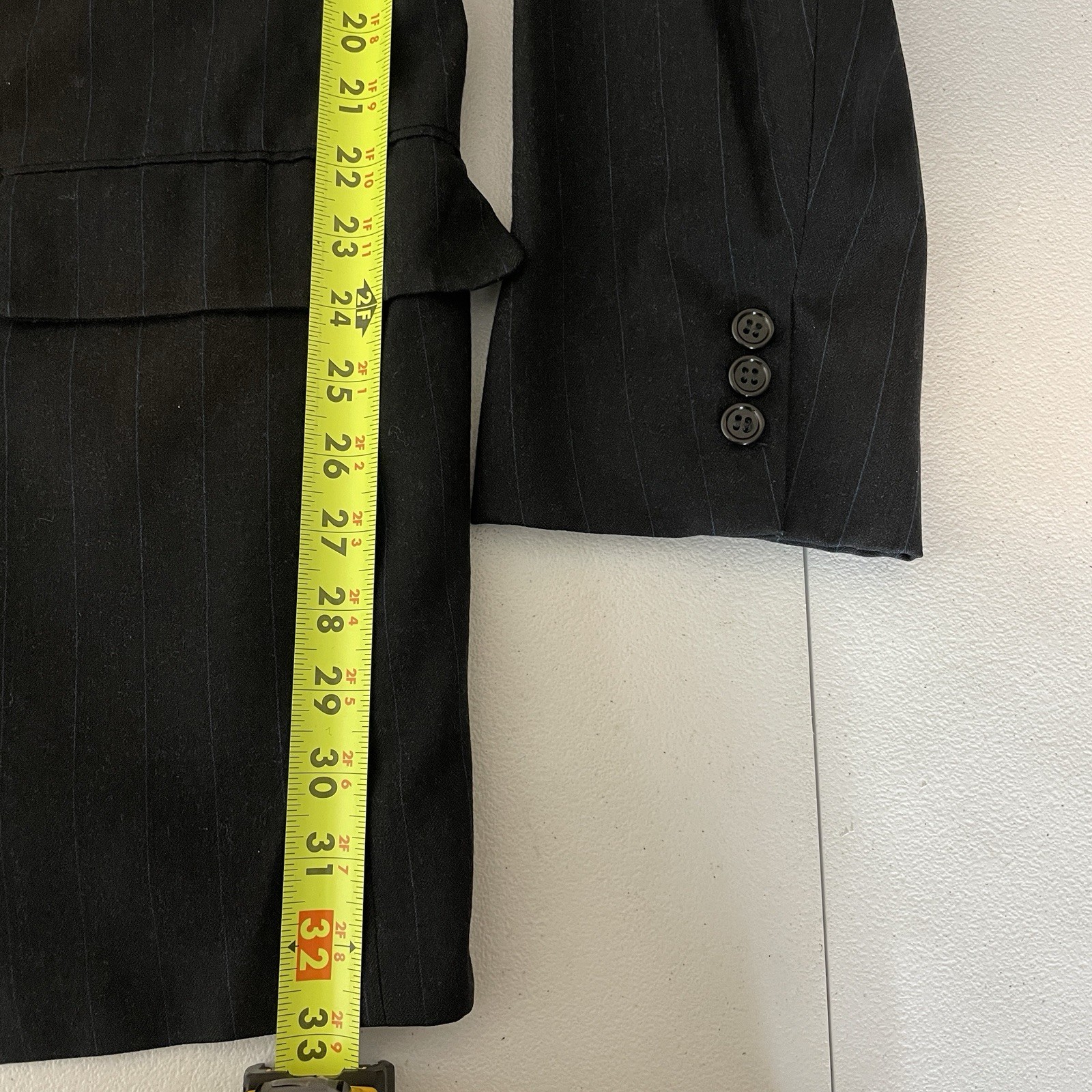 Paul Cicchini Bespoke 2 Piece Suit Mens 46XL 38x33 Black Blue Striped Wool USA