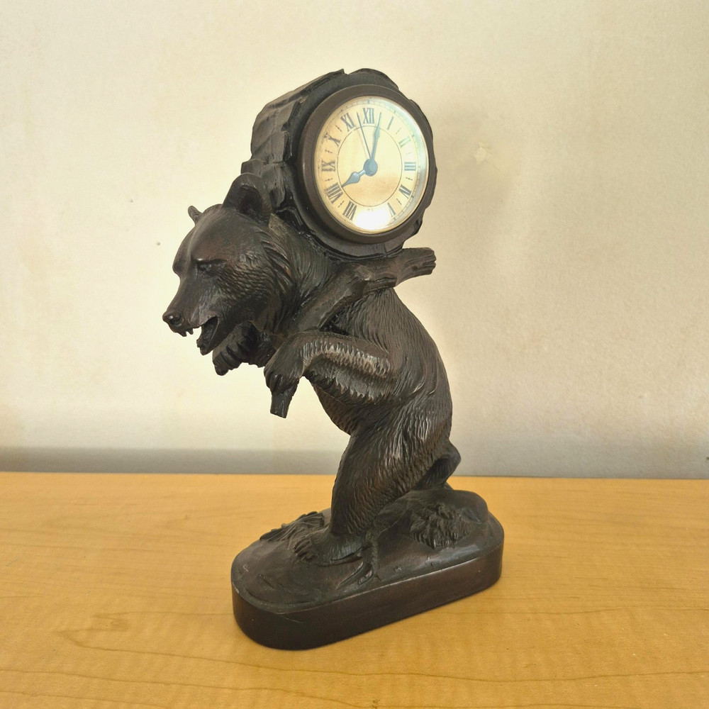 Rustic Oxblood Bear Clock with Backpack Lodge Decor