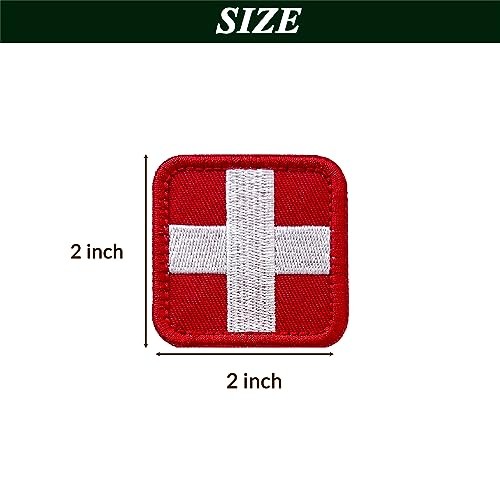 2PCS Medic Patches, Red Corss First Aid Hook & Loop Patch Full Cross Red