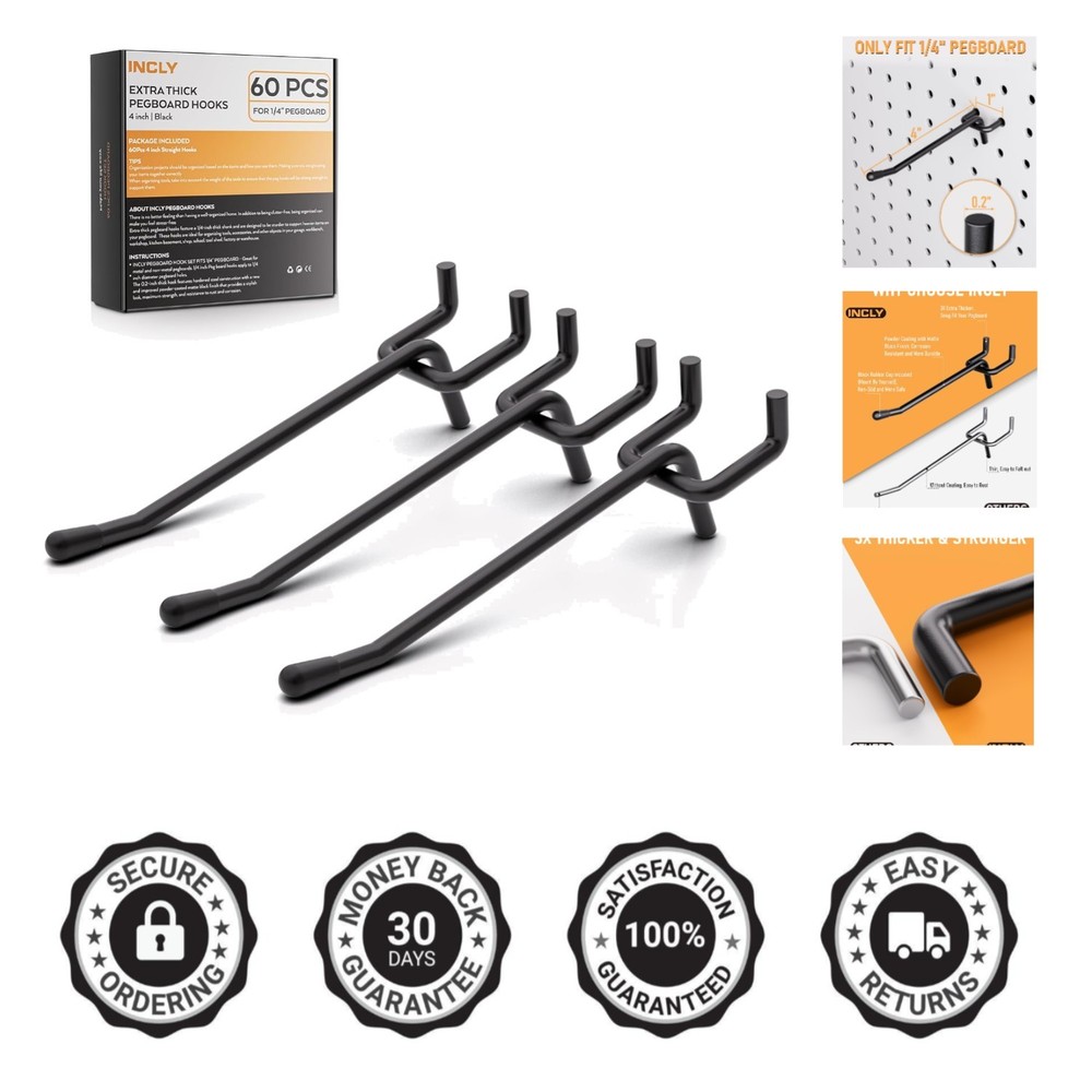 4-Inch Black Pegboard Hooks - 60 Pack for Maximum Storage Efficiency