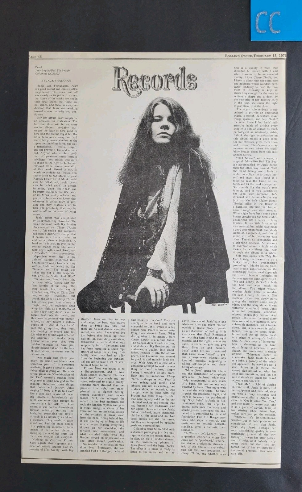 Janis Joplin Pearl Album Review Magazine Clipping 1971