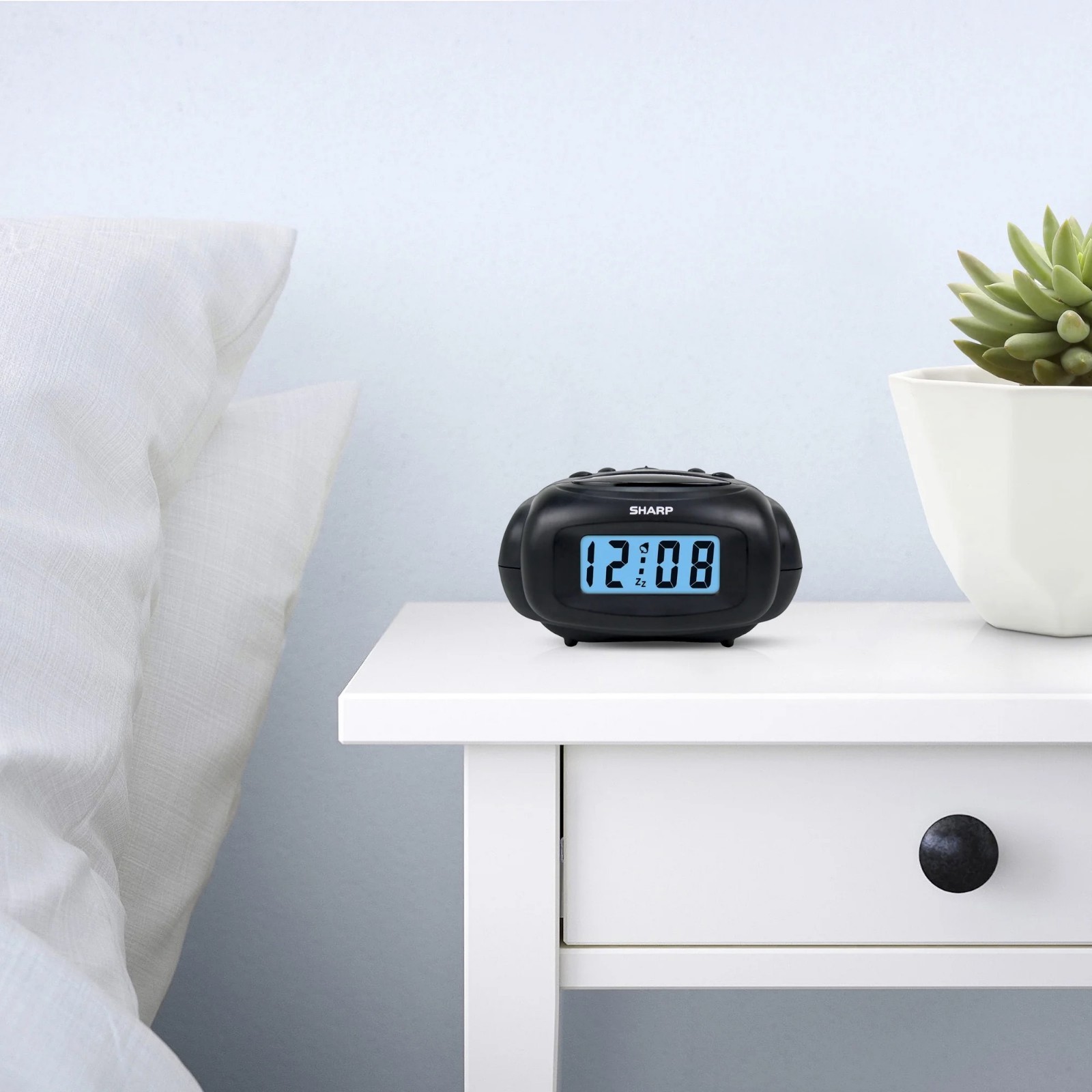 Digital Alarm Clock, Black, LCD Display, Battery Operated, Small, Travel Clock