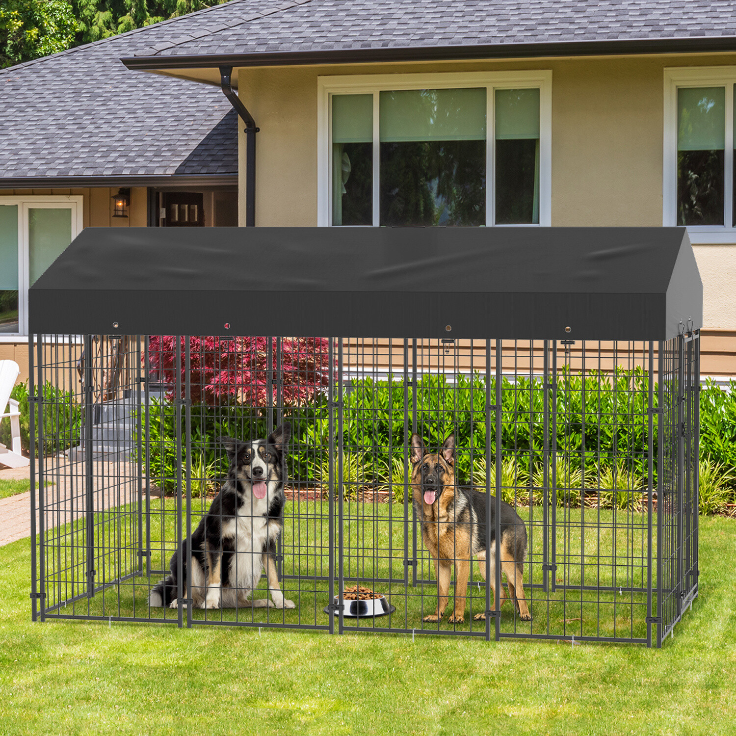 Dog Kennel Outdoor Heavy Duty Dog House with Water Resistant Cover Steel Fence