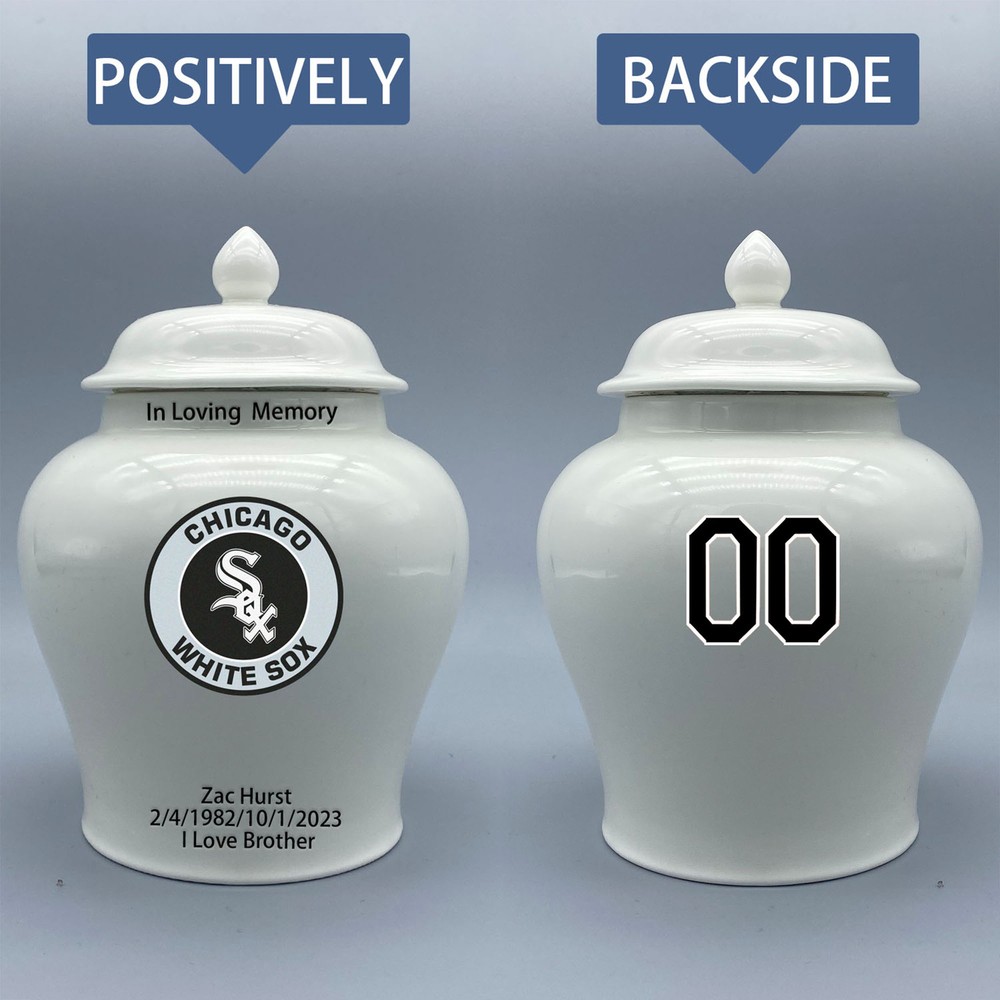 Ceramic Medium Urn for Chicago White Sox Baseball Theme, Custom Text & Number
