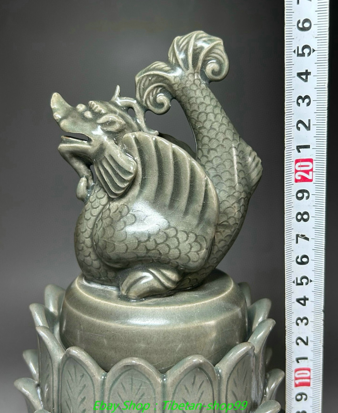 10.2" Old China Dynasty Koryo Porcelain Dragon Fish Beast Incense Burner Censer
