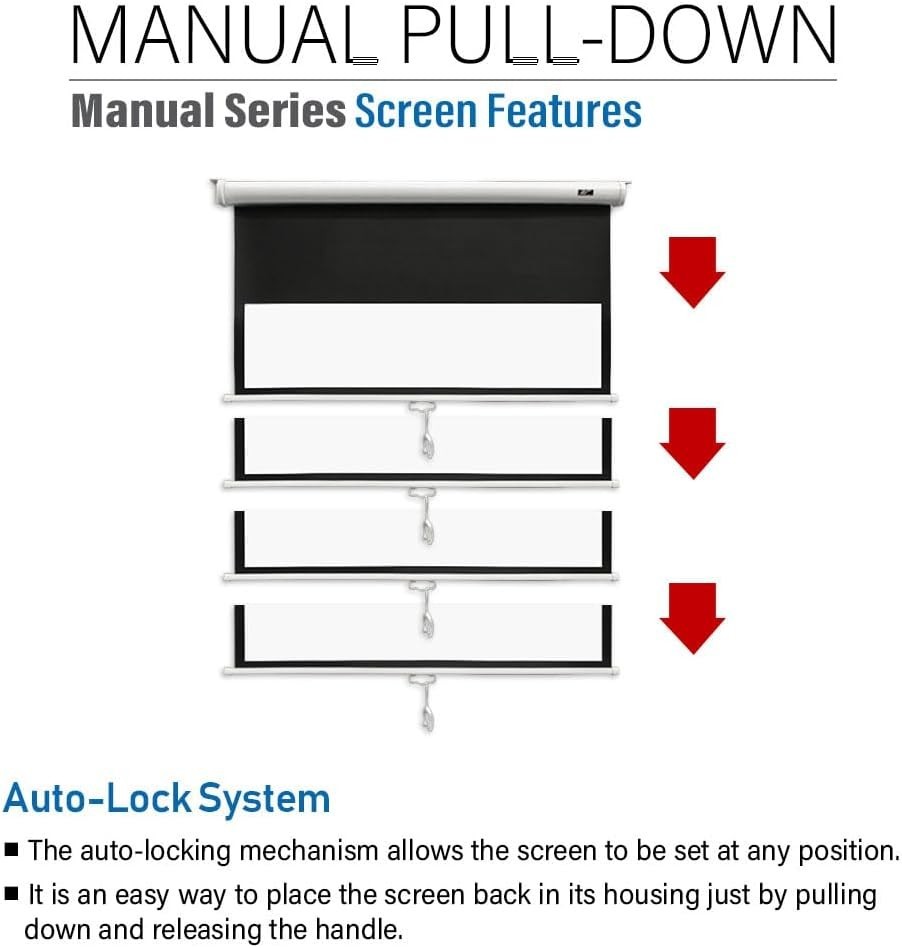125" Manual Pull Down Projector Screen, 1:1 Retractable Projection Screen, Au...