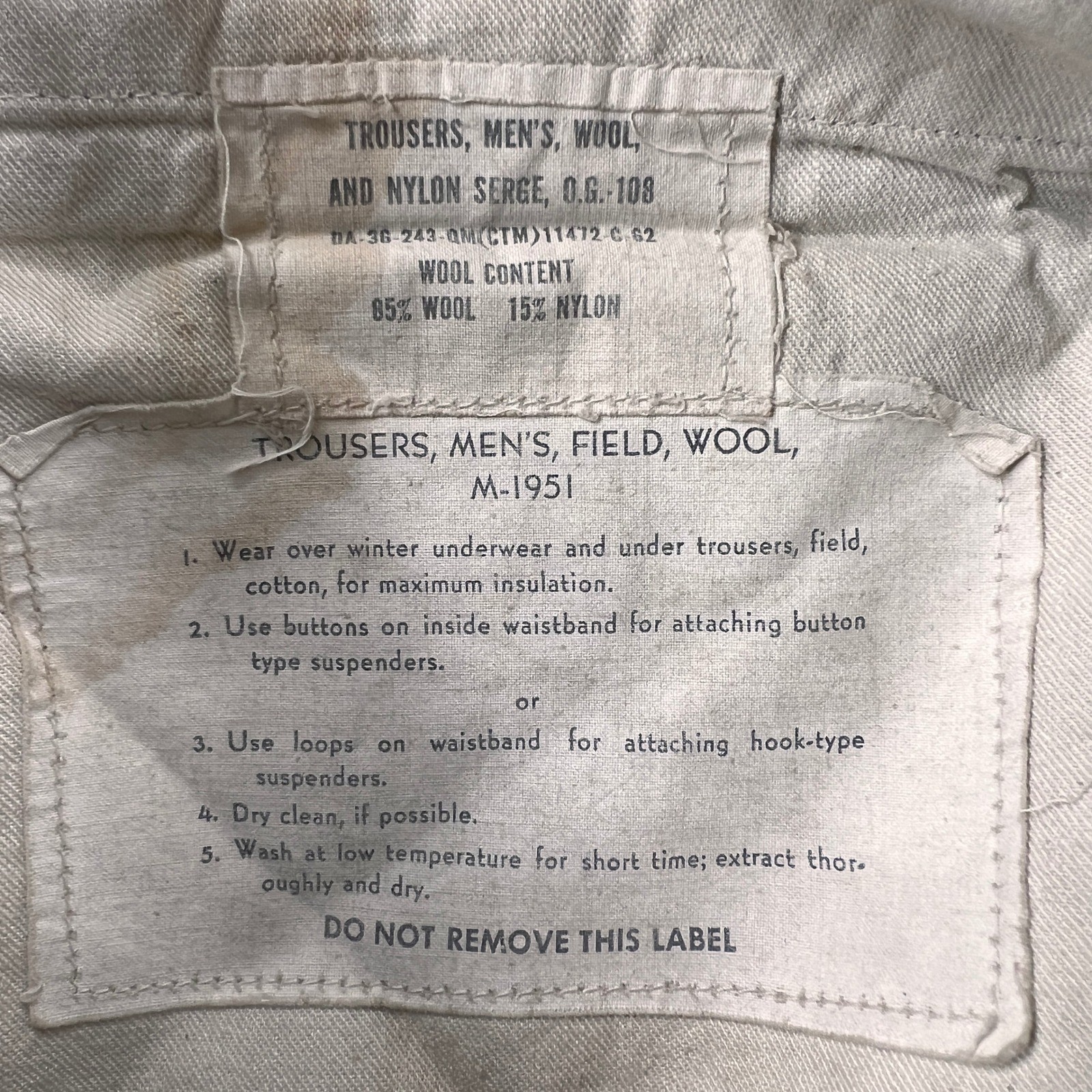 VTG 50s US Army M51 OG-108 Wool Field Trousers Men M Olive Military Workwear