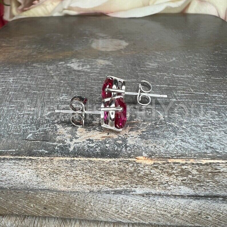 2ct Round Cut Natural Ruby Diamond Solitaire Stud Earrings 14k Solid White Gold