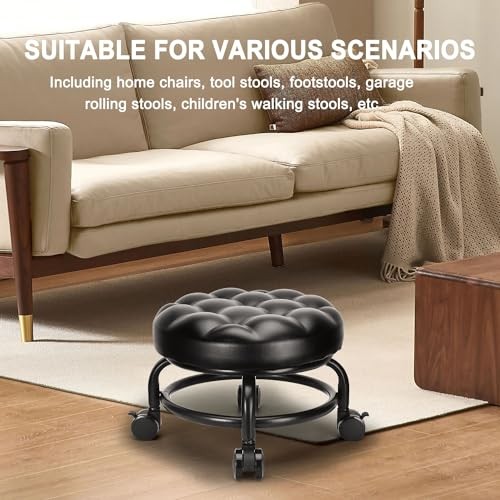 Low Height Rolling Stool Roller Stool PU Leather Comfortable Seat Style 1