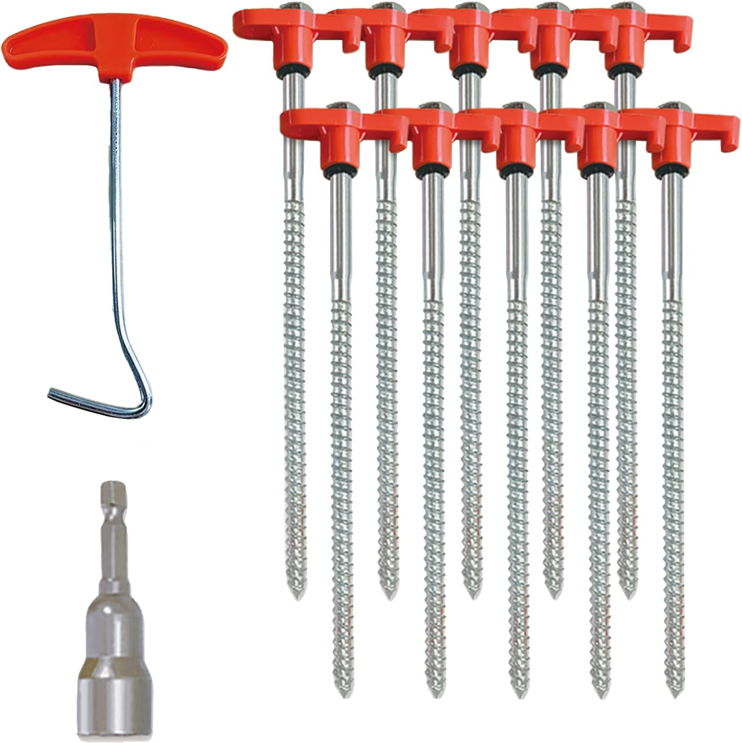 10-Pack 8" Heavy Duty Screw in Tent Stakes, Drill-In Non-Rust Ground Anchor Pegs