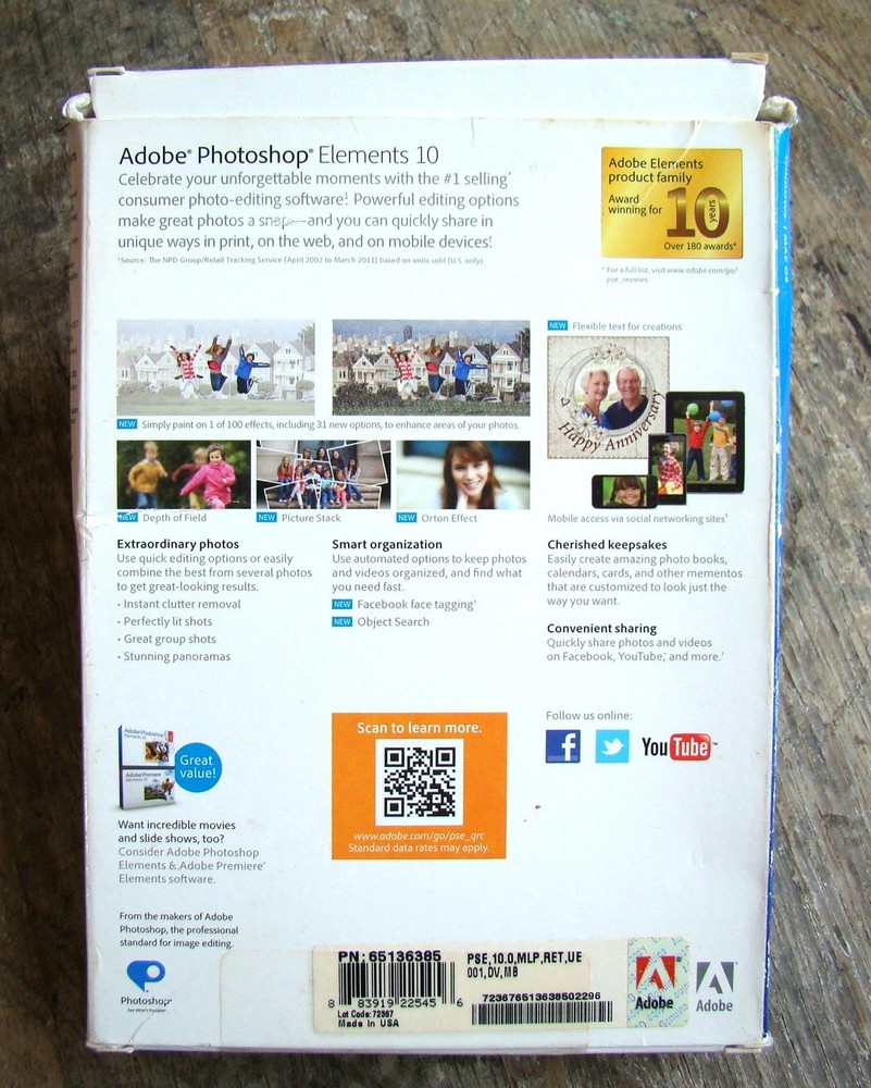 Photoshop Elements 10 ~3 Software CDs 2011~ w Serial # 🫧