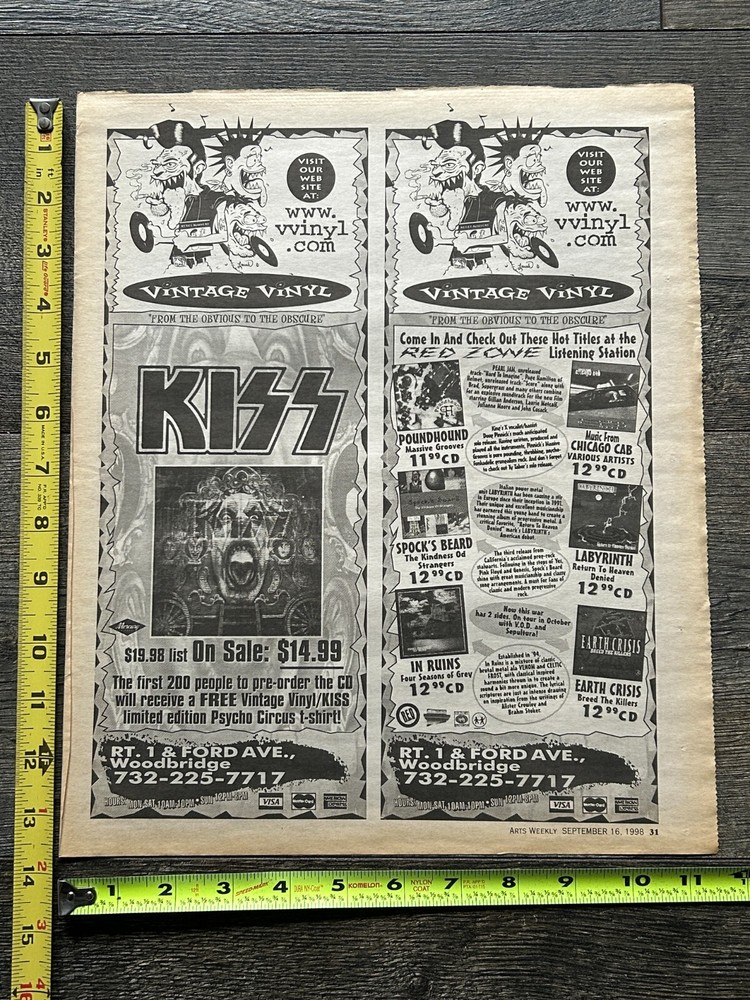 KISS Ad Advert Psycho Circus CD Release Vintage Vinyl NJ 1998 Vintage Kiss