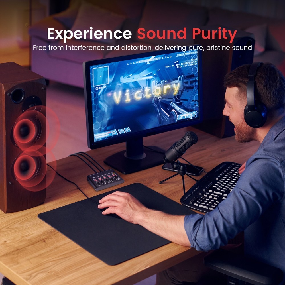 Pyle 4-Channel Wireless BT Streaming Mini Line Mixer w/ USB Audio Interface