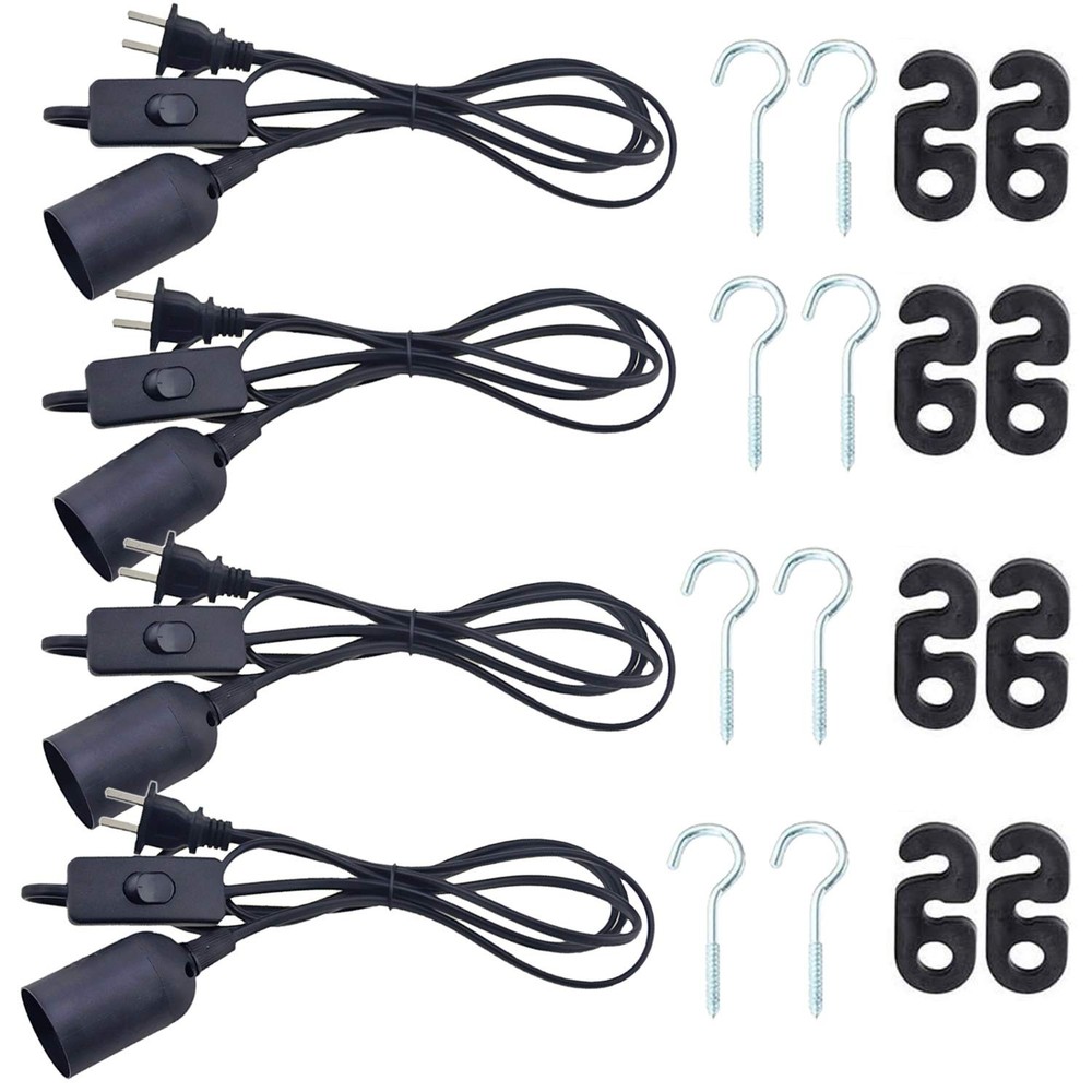 4packs 5.9ft E26/E27 LED Light Socket Extension Cord with On/Off Switch and U...