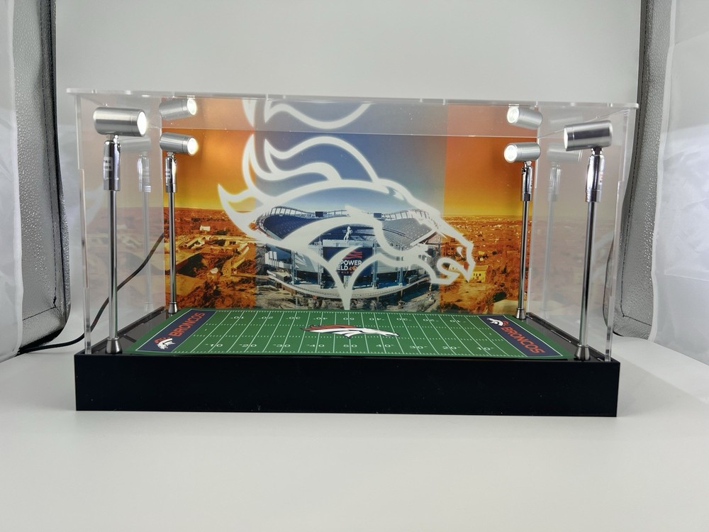 Denver Broncos Custom 2 Mini Helmet Display Case W/ LED Lights