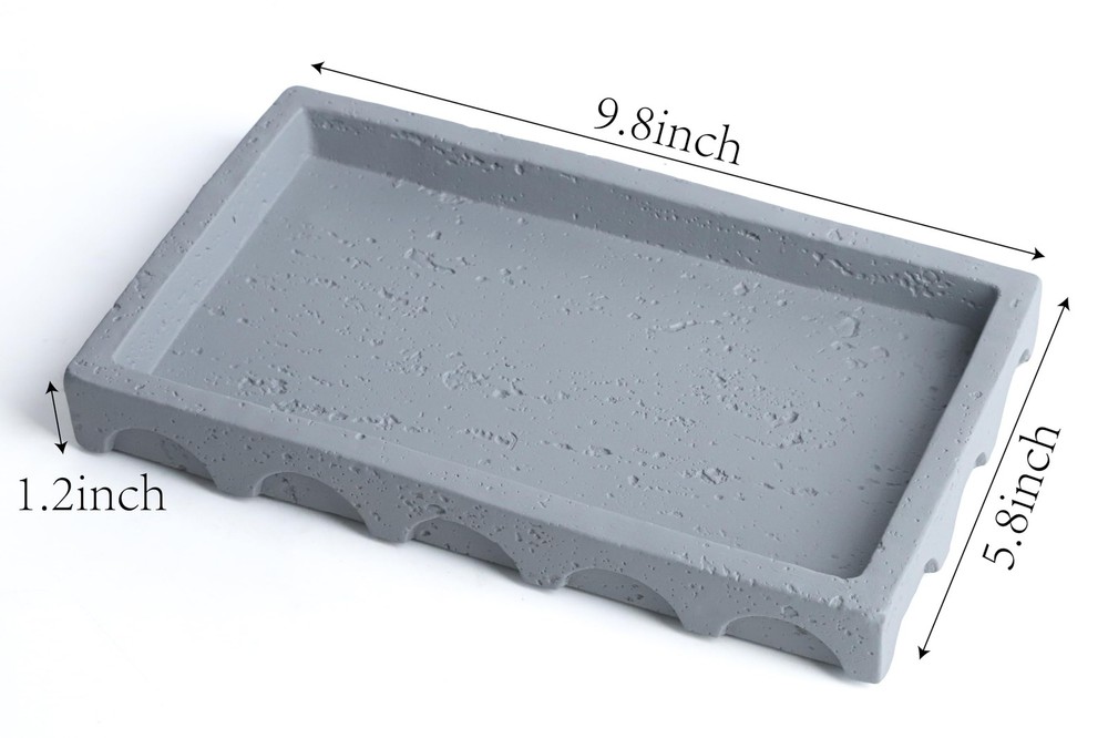 Decorative Tray Semi-Circular Edge Rectangular Concrete Gray 9.8x5.8x1.2