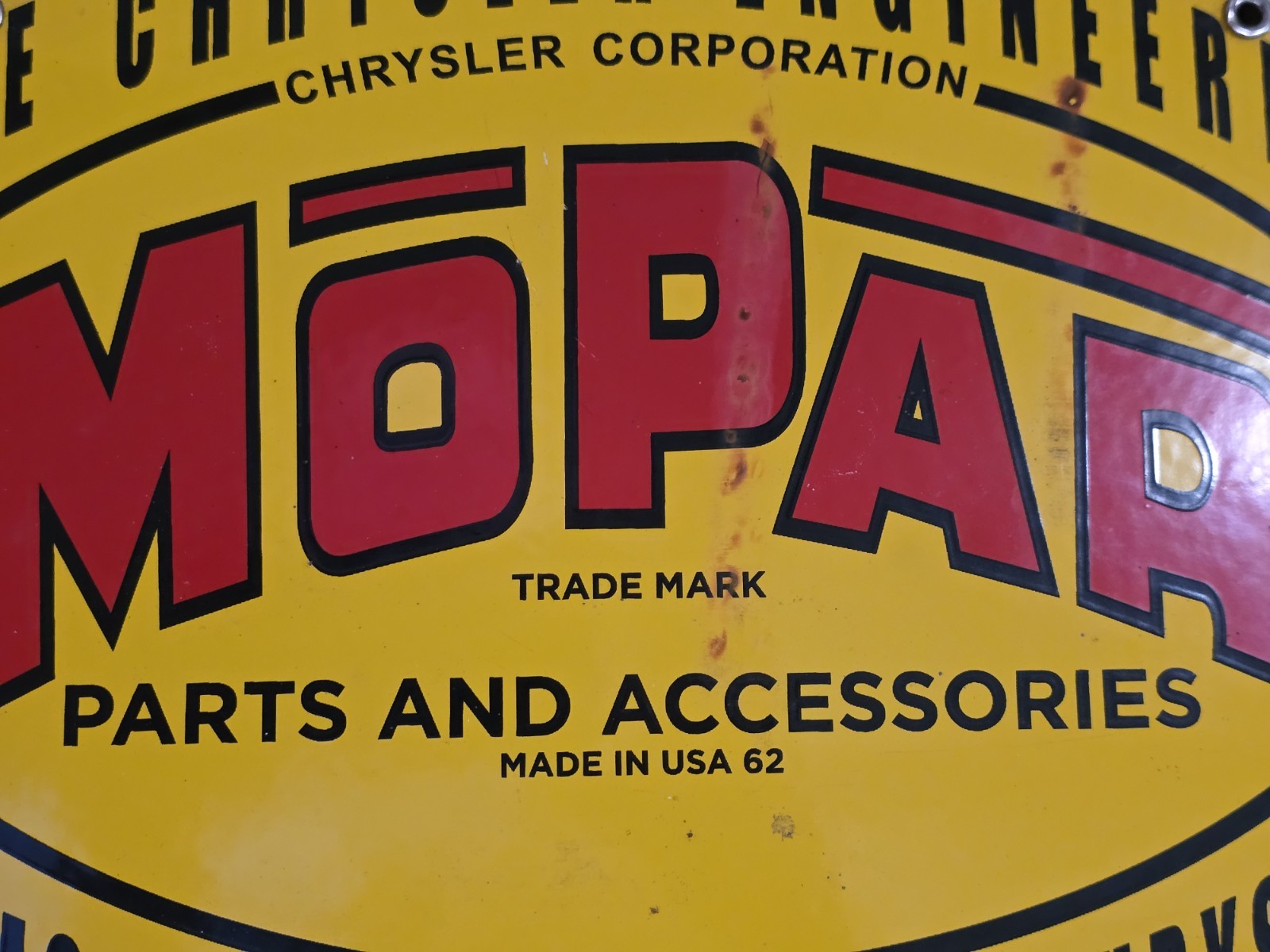 VINTAGE MOPAR PARTS & SERVICE CHRYSLER PORCELAIN DEALER SIGN 16.5" X 11"