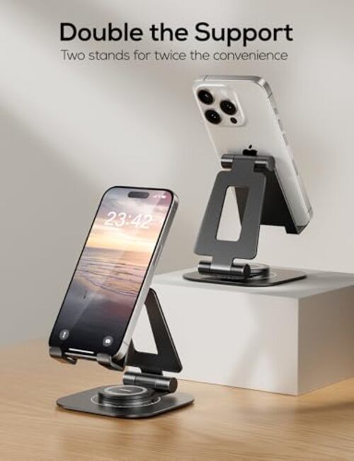 2-Pack 360 Rotating Phone Stand, Fully Adjustable Foldable Phone A-Black