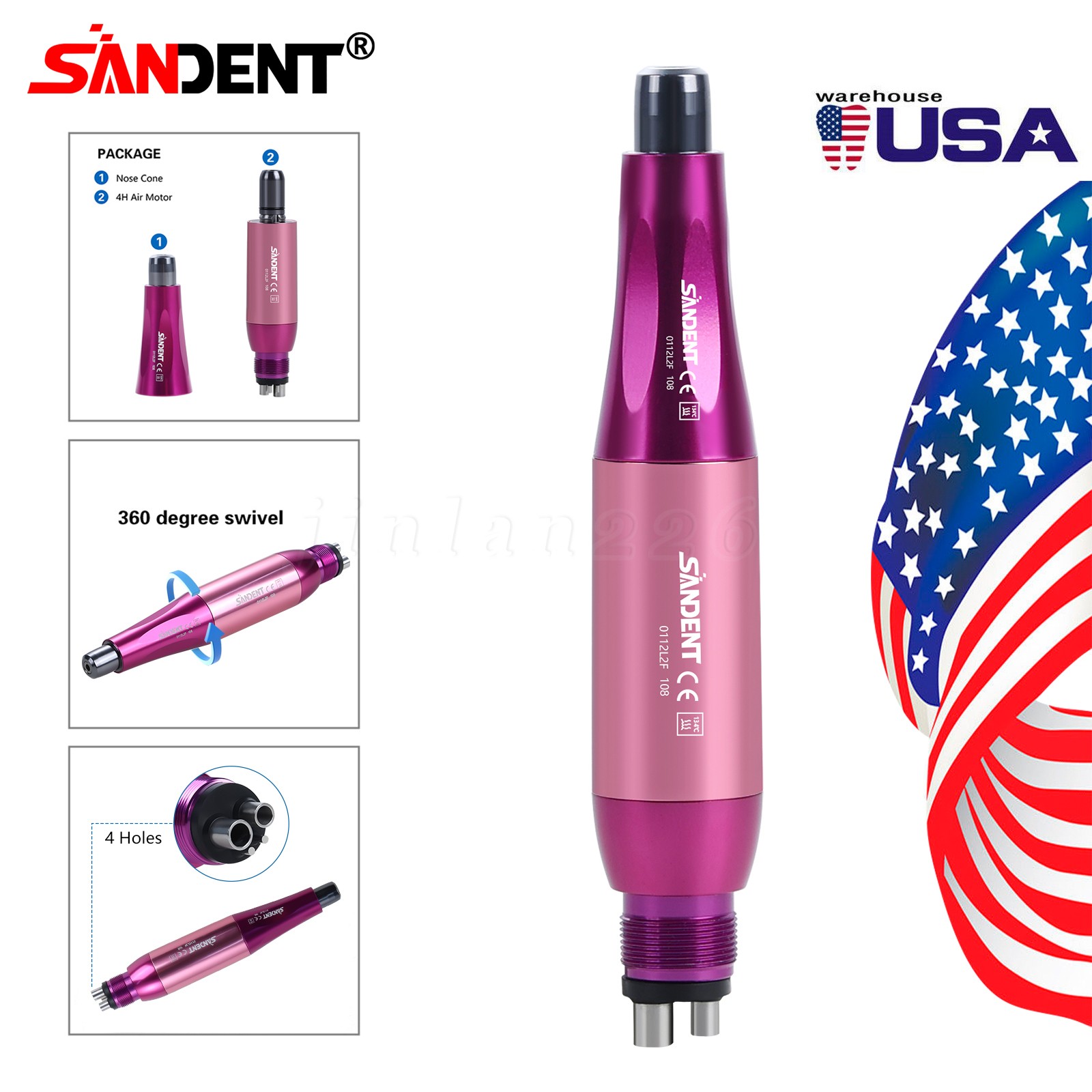 SANDENT Dental 4:1 Hygiene Prophy Handpiece 4Hole Air Motor Nose Cone 360°Swivel