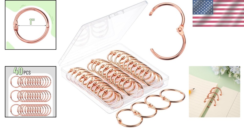 Versatile Rose Gold Binder Rings 40 Pack - 1 Inch for Secure Document Binding
