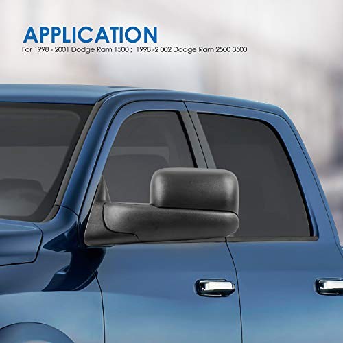Left Driver Side Mirror Compatible with Dodge Ram 1998-2002 Black Basic style
