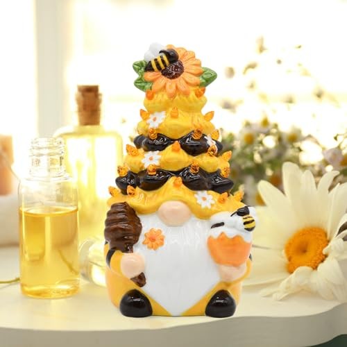 Timer - Spring Bumble Bee Gnomes Decorations Lighted Up Ceramic Gnome Yellow