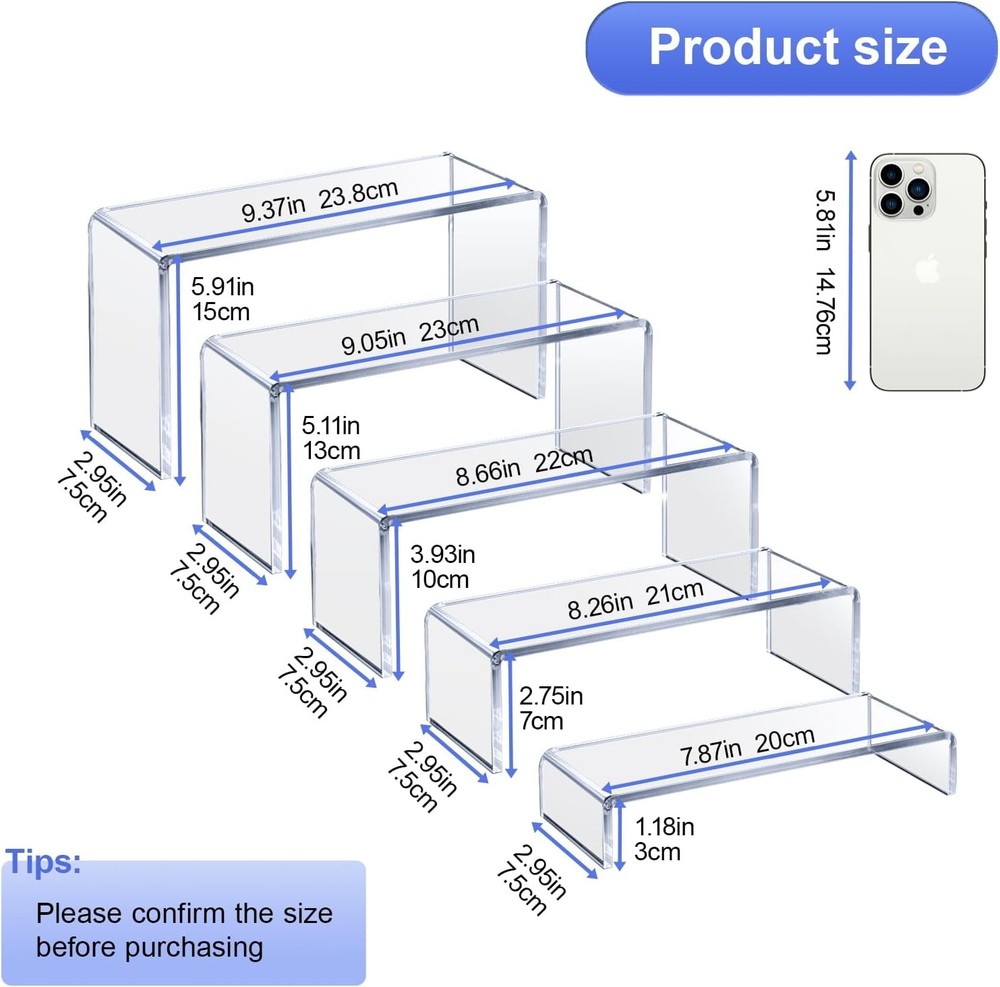 OVNTHYK Acrylic Risers 10 Pcs (2 Sets) – Large Display Risers, Clear Perfume O
