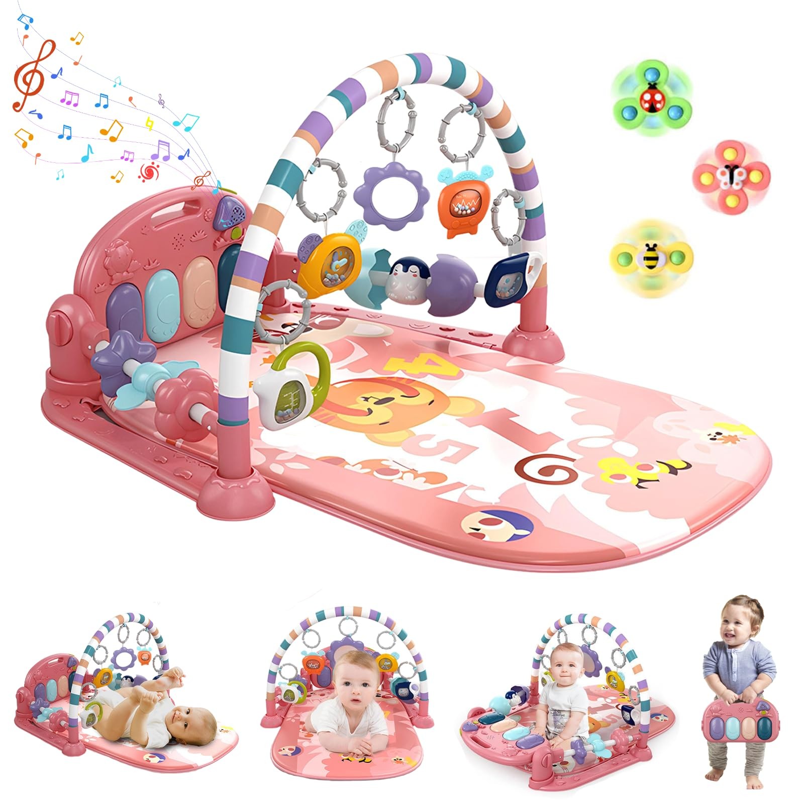 Baby Gym Play Mat, Piano Kick and Play Lights and Music Tummy Time Toys Infan...
