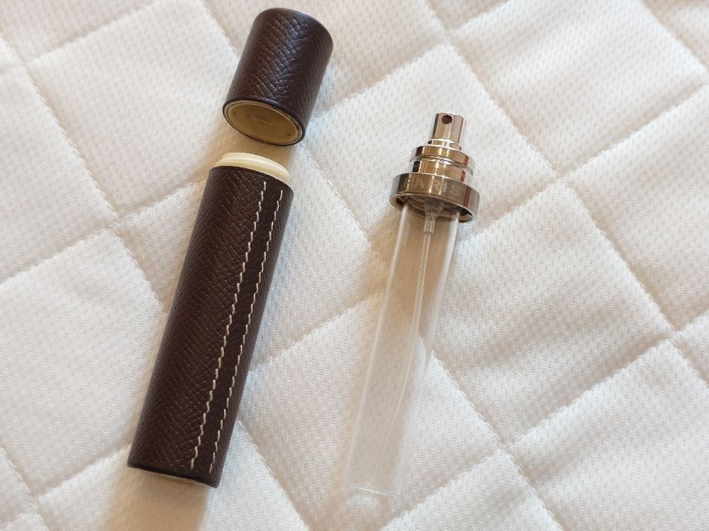 HERMES Atomizer Perfume Case Epsom Chocolate Leather Silver Hardware w/Box