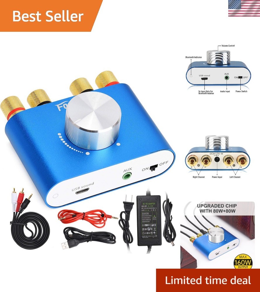 Wireless Stereo Amplifier with Bluetooth 5.0 Connectivity, Compact Design