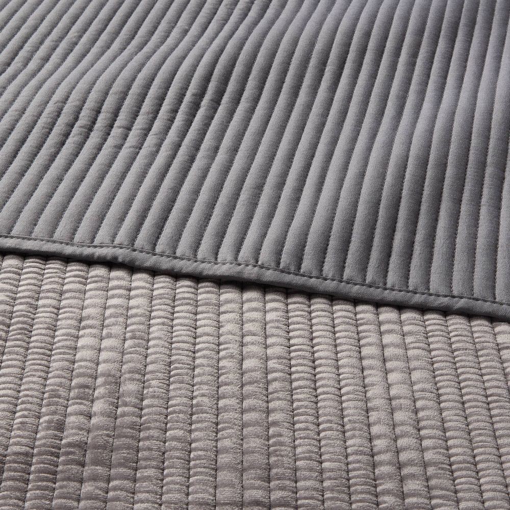 King Ruched Velvet Quilt Gray - Threshold
